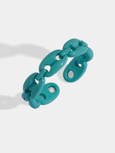  Turquoise chain ring with adjustable fit. Made of stained steel. This ring is thin and delicate.