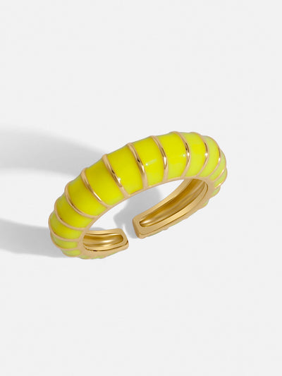 Gold pave ring with neon yellow and gold spirals. Adjustable to fit you and make you look fabulous.  